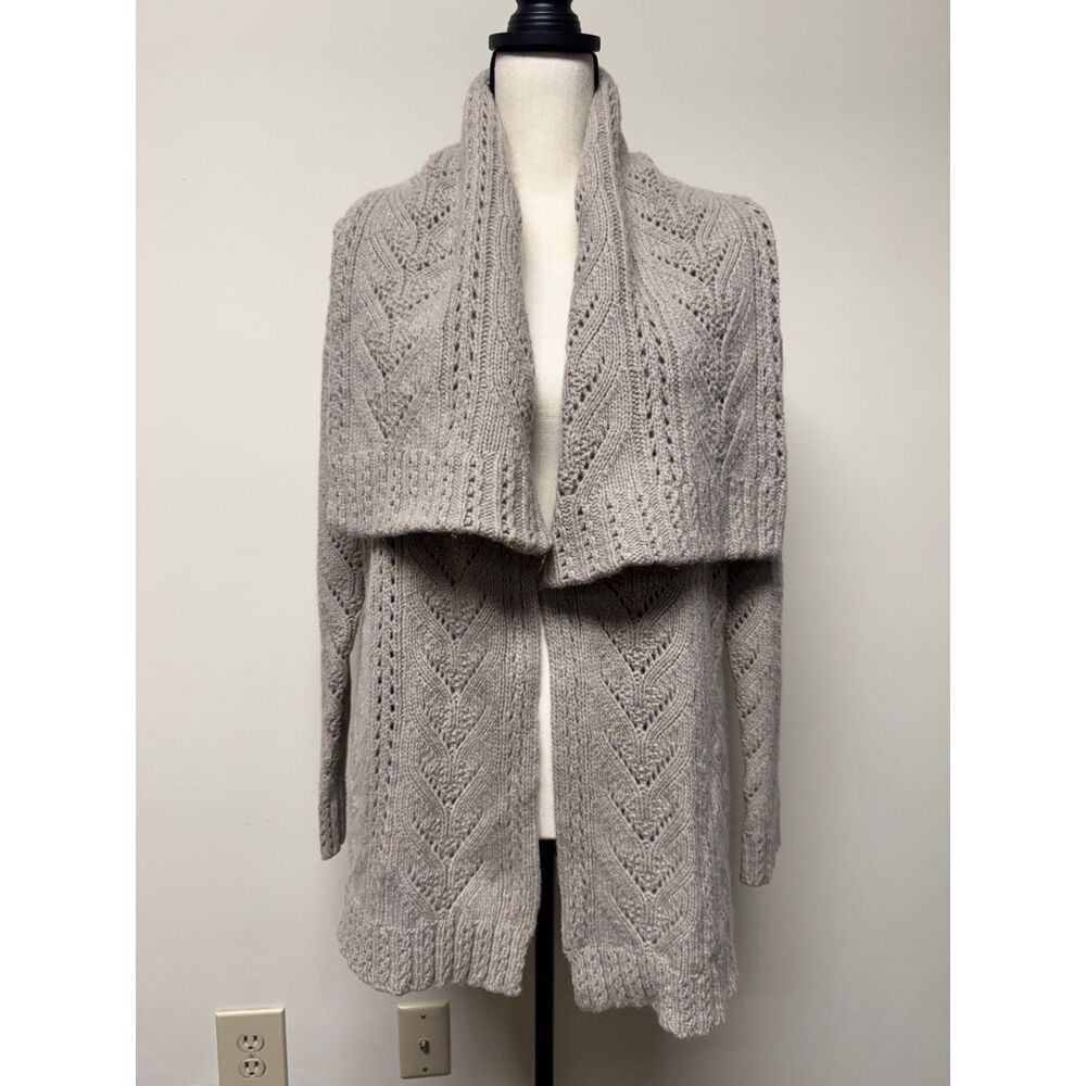 RALPH LAUREN BLACK LABEL Merino Wool/Cashmere Pointelle Knit Pockets Cardigan